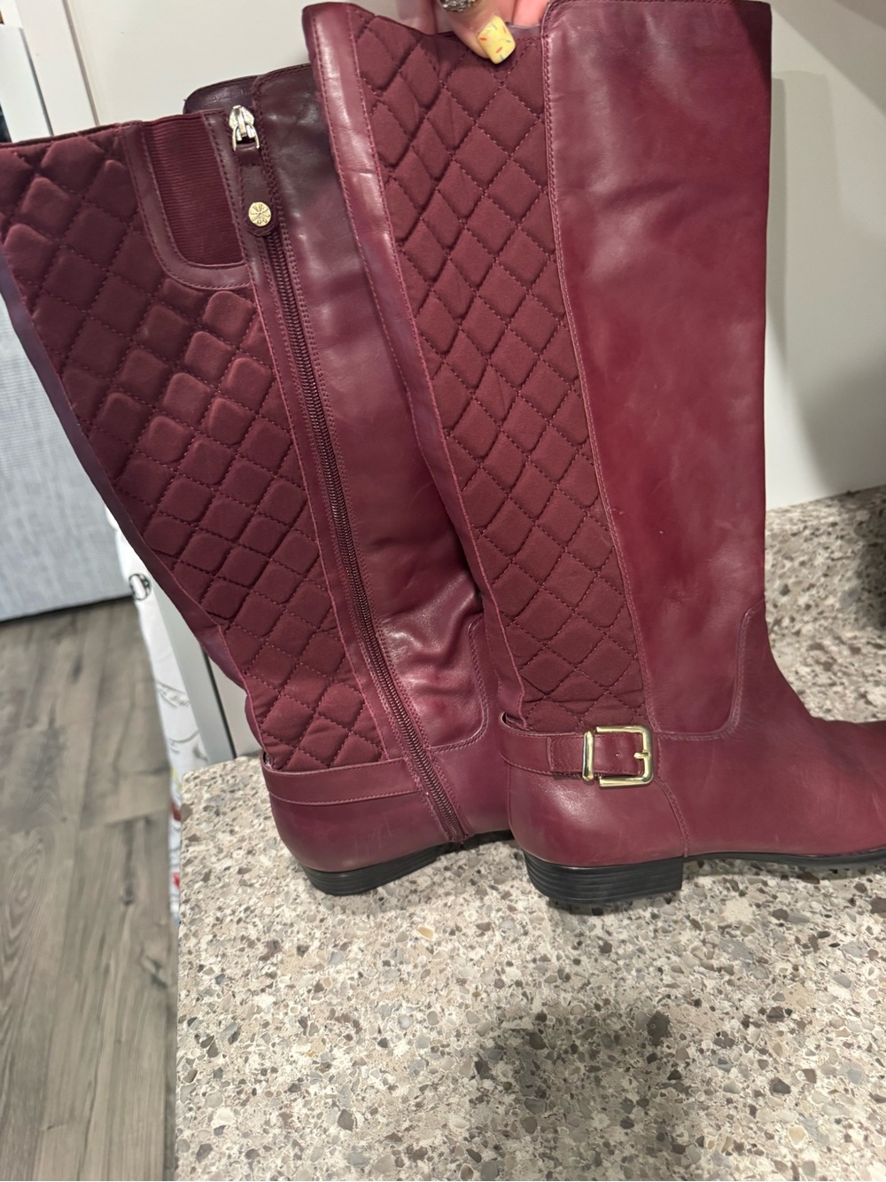 Issac Mizrahi Knee-High Quilted Riding Boots in Burgundy